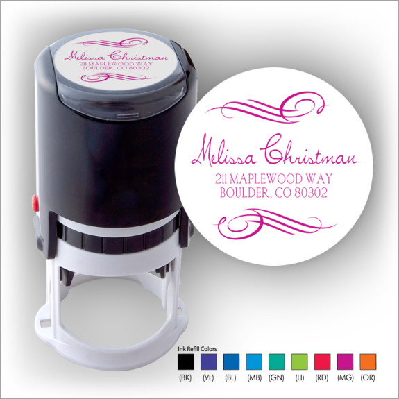 Flourish Script Round Stamper - Black ink & 1 Color Refill
