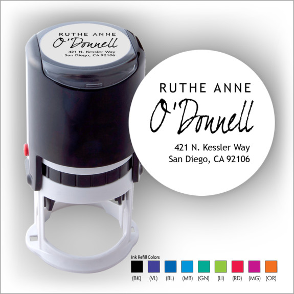 Bold Name Round Stamper - Black ink & 1 Color Refill