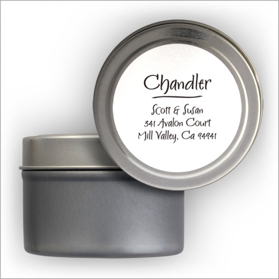 Whimsical Square Labels Tin - White