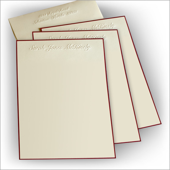 Wine Hand Bordered Embossed Stationery - Lettersheet