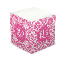 Hot Pink Damask Self Stick Memo Cube - Style 1
