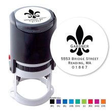Name Inset Fleur De Lis Round Stamper - Black ink & 1 Color Refill