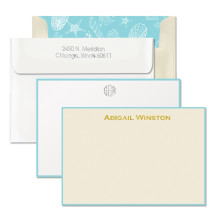Foil Stamped Aqua Bordered Correspondence Cards 