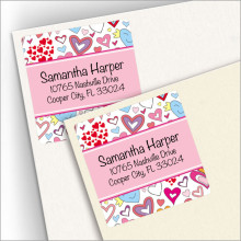 Doodle Hearts Square Address Labels