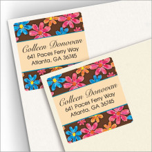 Watercolor Flowers Brown Square Address Labels