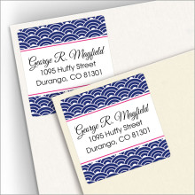Blue Woodblock Square Address Labels