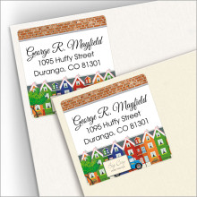 Colorful Houses Square Address Labels