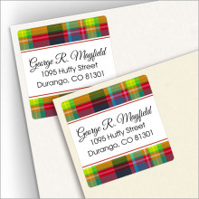Plaid Red Square Address Labels