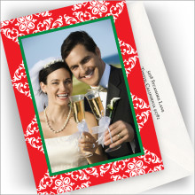 Red Damask Frame Photo Cards - Vertical