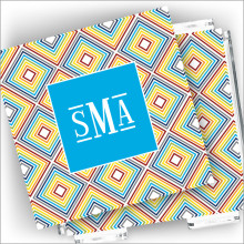 Designer Coasters and Holder - with Monogram - Color Blocks