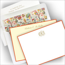Foil Stamped Orange Hand Bordered Correspondence Cards 
