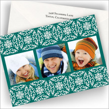 Green Holiday Damask Photo Cards - Horizontal