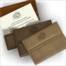 Leather Flip Business Card Holder & Thermograved Business Cards - with Monogram