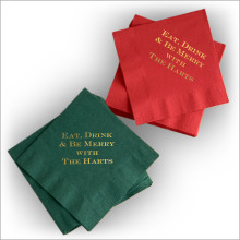 Red and Hunter Green Eat, Drink & Be Merry Cocktail Napkin Set