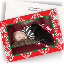 Red Damask Frame Photo Cards - Horizontal