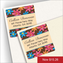 Watercolor Flowers Brown Square Address Labels