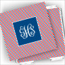 Designer Coasters and Holder - with Monogram - Americana Stripe