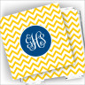 Designer Coasters and Holder - with Monogram - Yellow Chevron