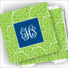 Designer Coasters and Holder - with Monogram - Lime Vine