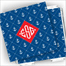 Designer Coasters and Holder - with Monogram - Anchors