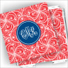 Designer Coasters and Holder - with Monogram - Red Swirls
