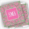 Designer Coasters and Holder - with Monogram - Preppy Swirls